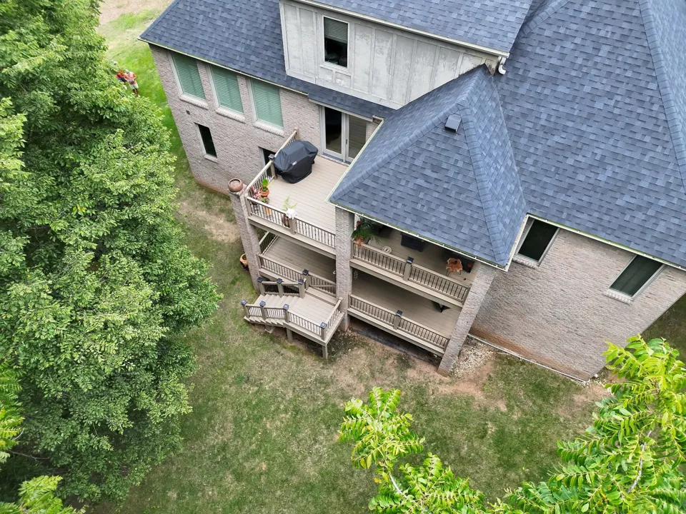 The open upper deck and covered levels viewed from above.
